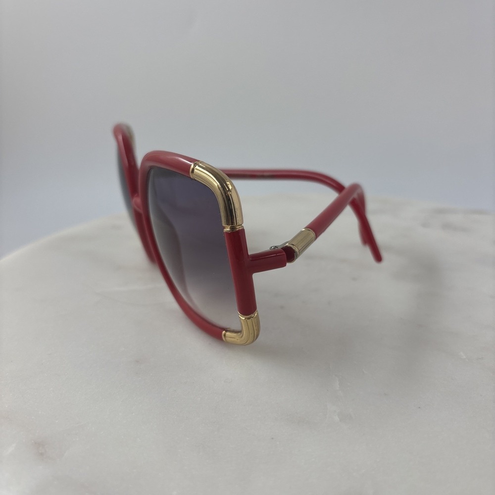 VTG Bold Oversized Ted Lapidus Paris Sunglasses Red Frames Gold-Tone Hardware - Picture 5 of 16